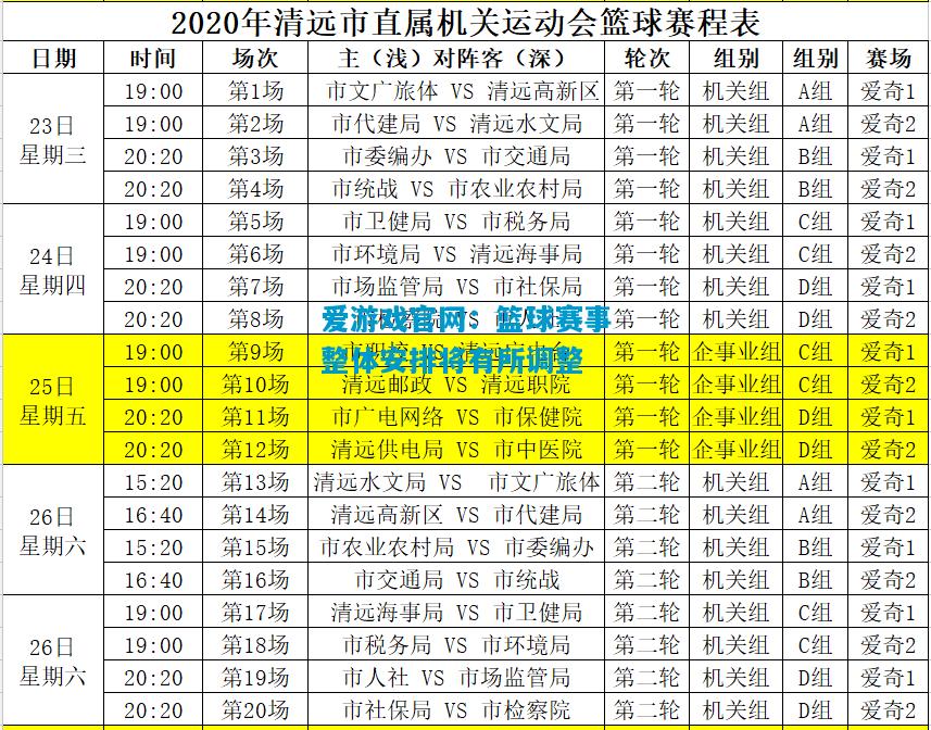 爱游戏官网：篮球赛事整体安排将有所调整